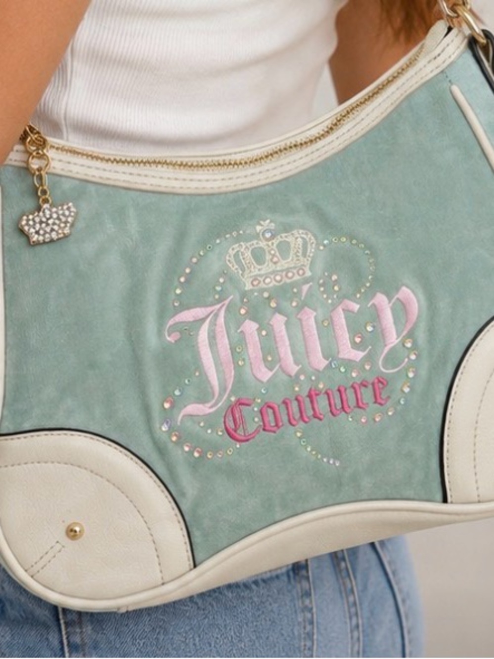 Juicy Couture Blue Velvet Crystal Dreamy Shoulder Bag 👑